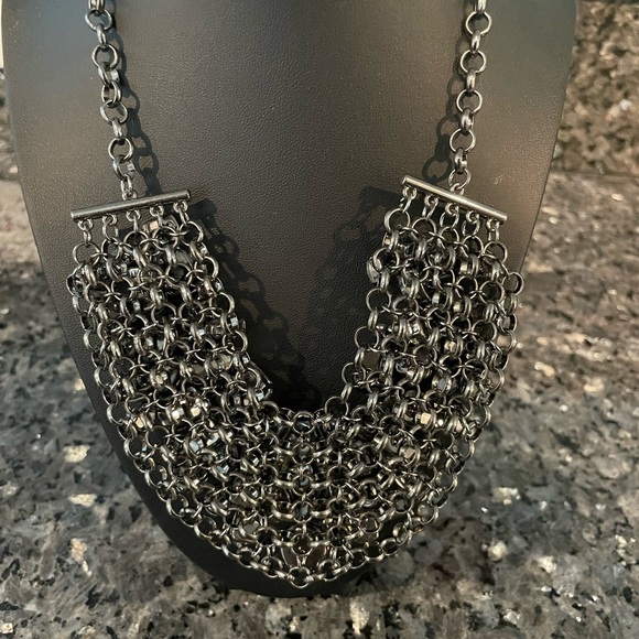 Statement Teardrop Emerald Cut White Rhinestone Necklace & Matching Earrings - Picture 5 of 6